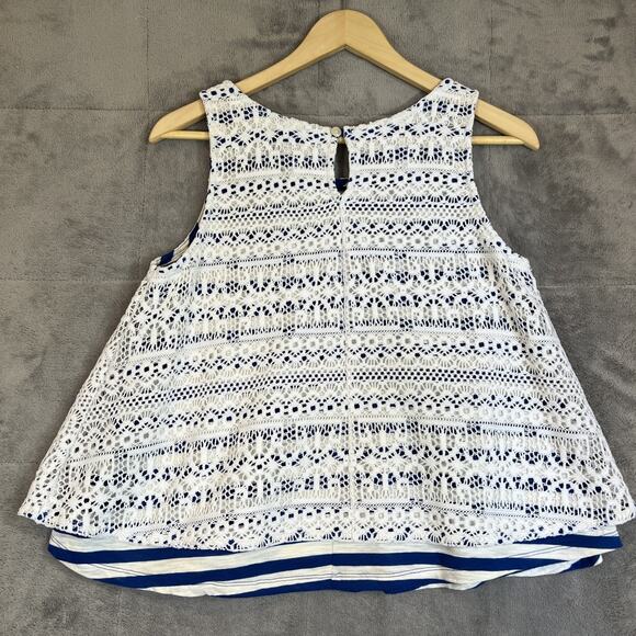 Anthropologie Stripe View Swing Tank Size XS White Lace Over Blue Stripes Beachy - Picture 5 of 12
